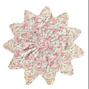Handcrafted Crochet Knit Tatted Variegated Pink White Doily Cottagecore